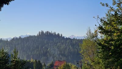 Widok w stronę Tatr z żółtego szlaku obok Kaplicy Domkowej