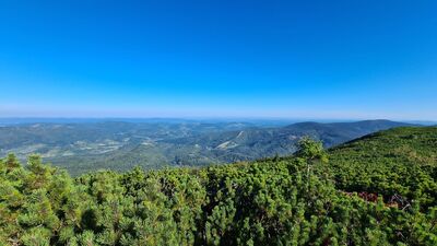 Widok z czerwonego szlaku na wyciąg na Mosornym Groniu