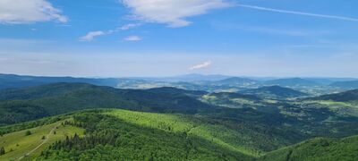 Widok na Babią Górę z wieży widokowej na Mogielicy