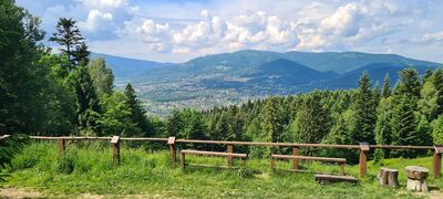 Widok na Beskid Śląski spod Chatki Rogacz