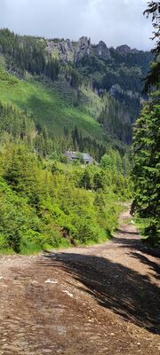 Schronisko na Polanie Chochołowskiej widziane z zielonego szlaku