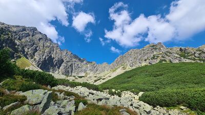 Pasmo Granatów i Pasmo Buczynowe widziane z żółtego szlaku na wysokości Buczynowej Dolinki