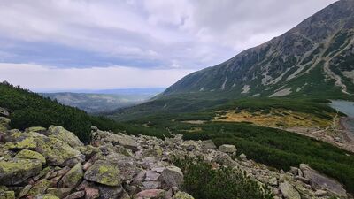 Widok na Dolinę Czarną Gąsienicową z czarnego szlaku na Karb