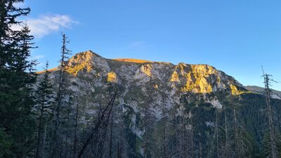 Wielka Turnia o poranku z punktu widokowego przy czerwonym szlaku na Grzybowcu