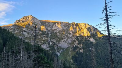 Wielka Turnia o poranku widziana z czerwonego szlaku pod Bacuchem