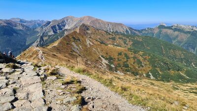 Widok na przebieg czerwonego szlaku spod Kasprowego Wierchu