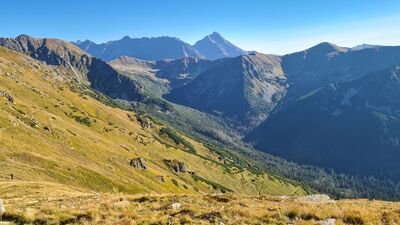 Widok z Kasprowego Wierchu przez Cichą Dolinę po Krywań