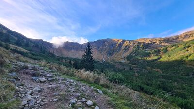 Widok na Siwy Zwornik i Starorobociański Wierch ze Żlebu pod Pyszną
