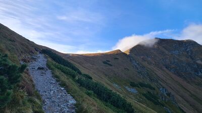 Czarny szlak pod Kotłową Czubką z widokiem na Siwą Przełęcz i Siwy Zwornik