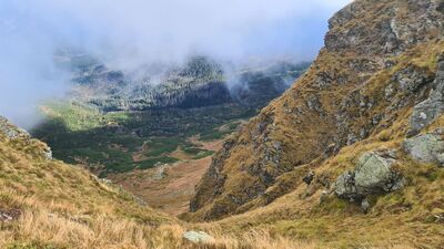 Widok z Liliowych Turni w kierunku Pyszniańskiej Doliny