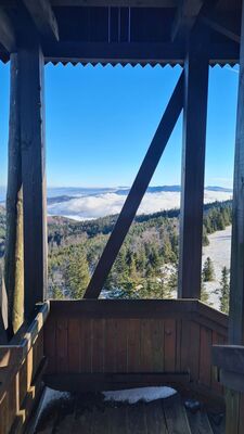 Widok na zachód z wieży widokowej na Lubaniu