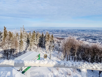 Widok na północ z wieży widokowej przy kolei linowej na Szyndzielni