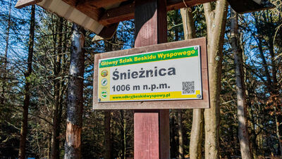 Tabliczka szczytowa Śnieżnica 1006 m n.p.m.