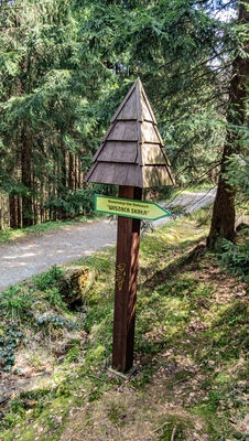 Kierunkowskaz przy szlaku "Wisząca Skała"