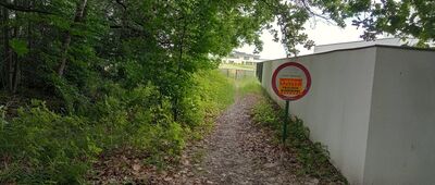 Las Gniotek ↔ Mikołów, ul. Matejki [Tak prowadziło dotychczasowe obejście zagrodzonego fragmentu szlaku. Ale i je zagrodzono. Do obejścia od wschodu.]