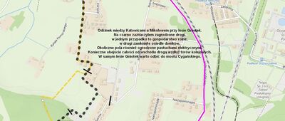 Katowice, ul. Pomorskiego ↔ Las Gniotek [Proponowane obejście zagrodzonego obszaru.]