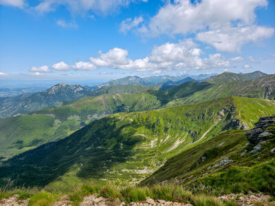 Panorama Tatr przez Wyżnią Dolinę Chochołowską z Wołowca