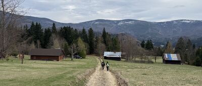 Żabnica, Skałka, parking ↔ Abrahamów, rozejście szlaków