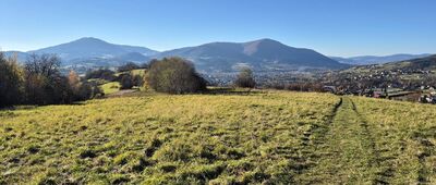 Mszana Dolna, ul. Zielona ↔ Czarny Dział [Luboń Wielki i Szczebel z podejścia na Grunwald]