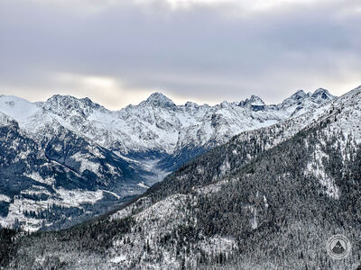 Od lewej: Świstowy Szczyt, Dzika Turnia, Gerlach, Batyżowiecki Szczyt, Młynarz, Ganek, Wysoka i Rysy z Gęsiej Szyi