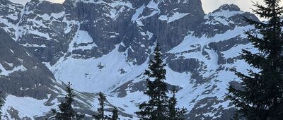 Murowaniec, odejście szlaku czarnego [Widok na Kozi Wierch (2291 m n.p.m.) z okolic Schroniska Murowaniec na Hali Gąsienicowej]