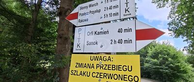 Przełęcz pod Słonnym Wierchem ↔ Liszna, rozejście szlaków