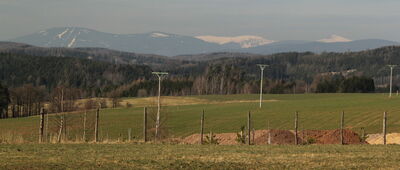 Suchovršice, železniční stanice, odbočka ↔ Kvíčala, rozc. [Widok na Karkonosze]
