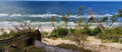 Wisełka, skrzyżowanie przy latarni Kikut ↔ Świętouść [Wisełka, plaża, główne zejście]